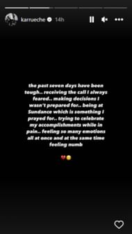Tran's Instagram story. (Image via Instagram/karrueche ™)